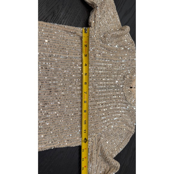 Abercrombie & Fitch Sequin Mock Neck Long Sleeve Top Champagne Silver XS - Picture 7 of 9